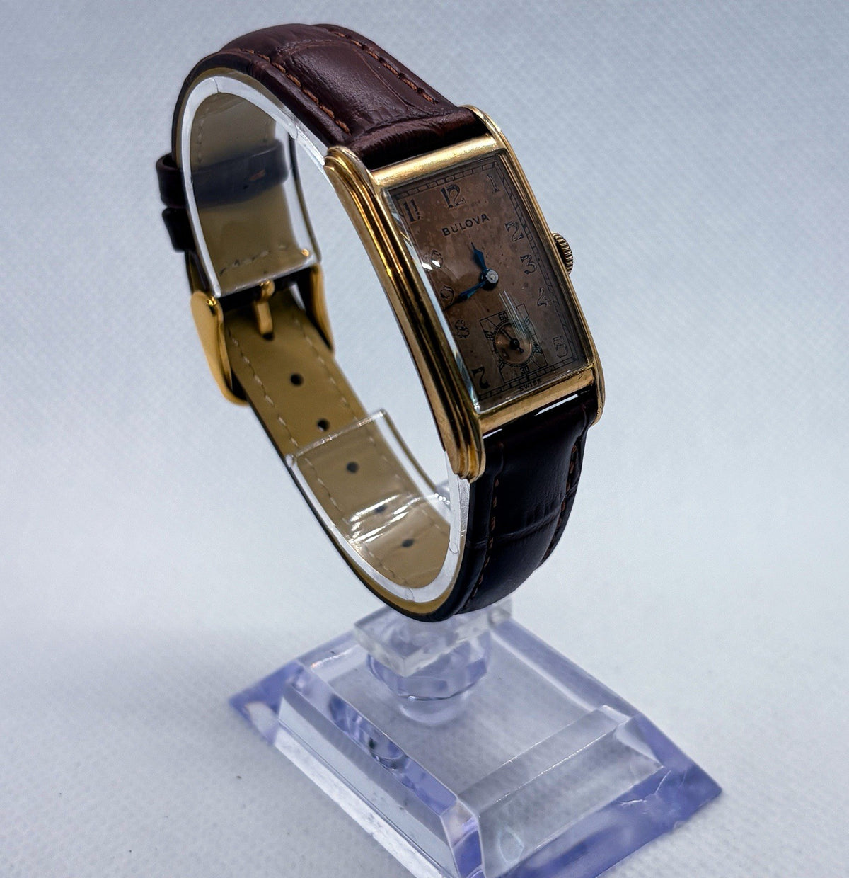 Vintage 1941 Bulova Minute Man ModelE 17J Manual Wind Art Deco Tank Watch 10k GF