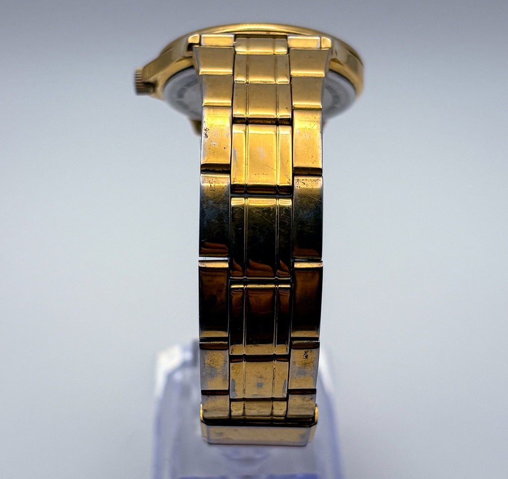 Vintage 1994 Caravelle by Bulova T4 Gold Quartz 35mm Mens Watch Day Date 42C85