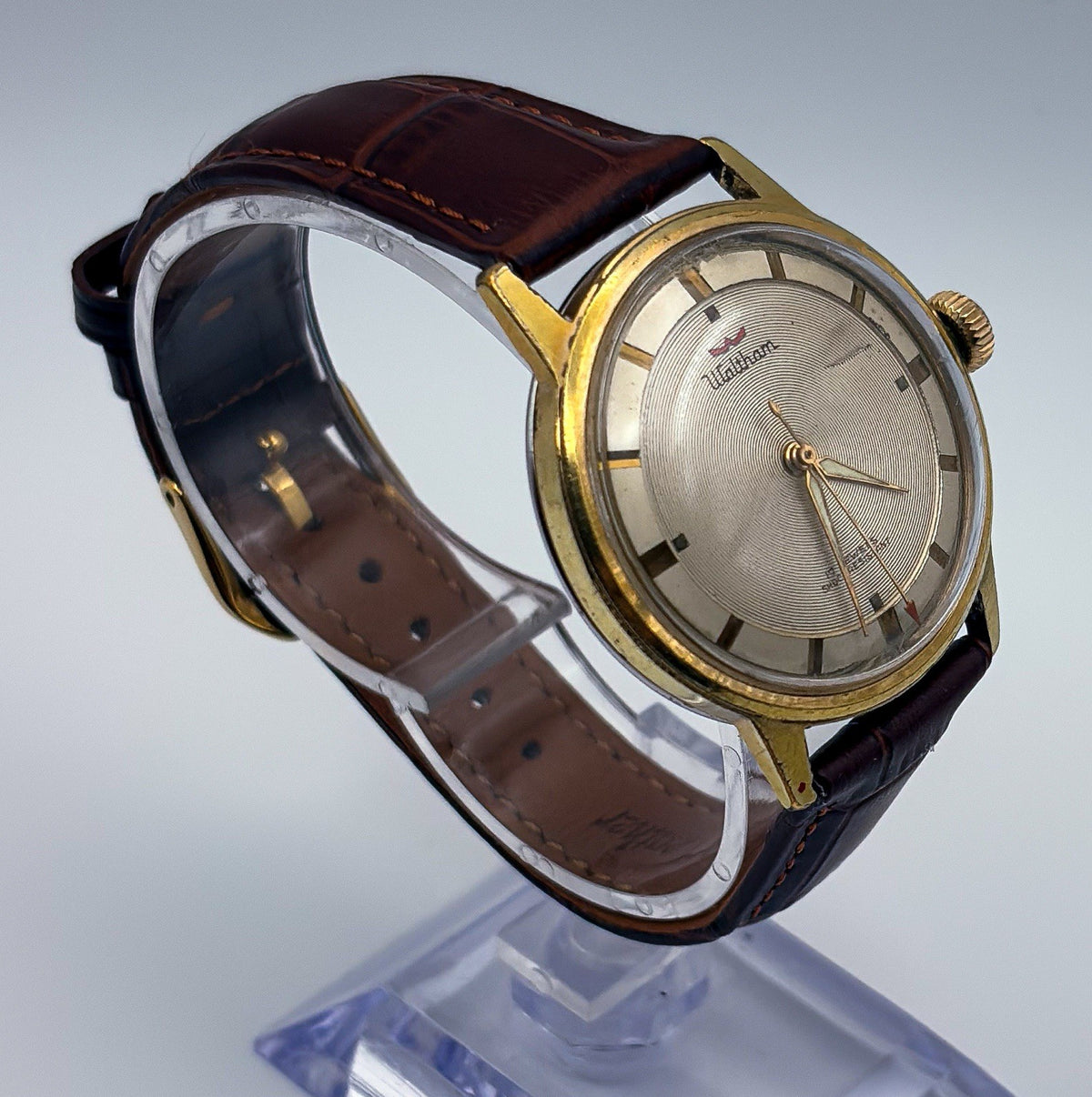 VTG 1960s Waltham 17J Manual Wind Bullseye Pinstripe Gold Plated Mens Watch Runs