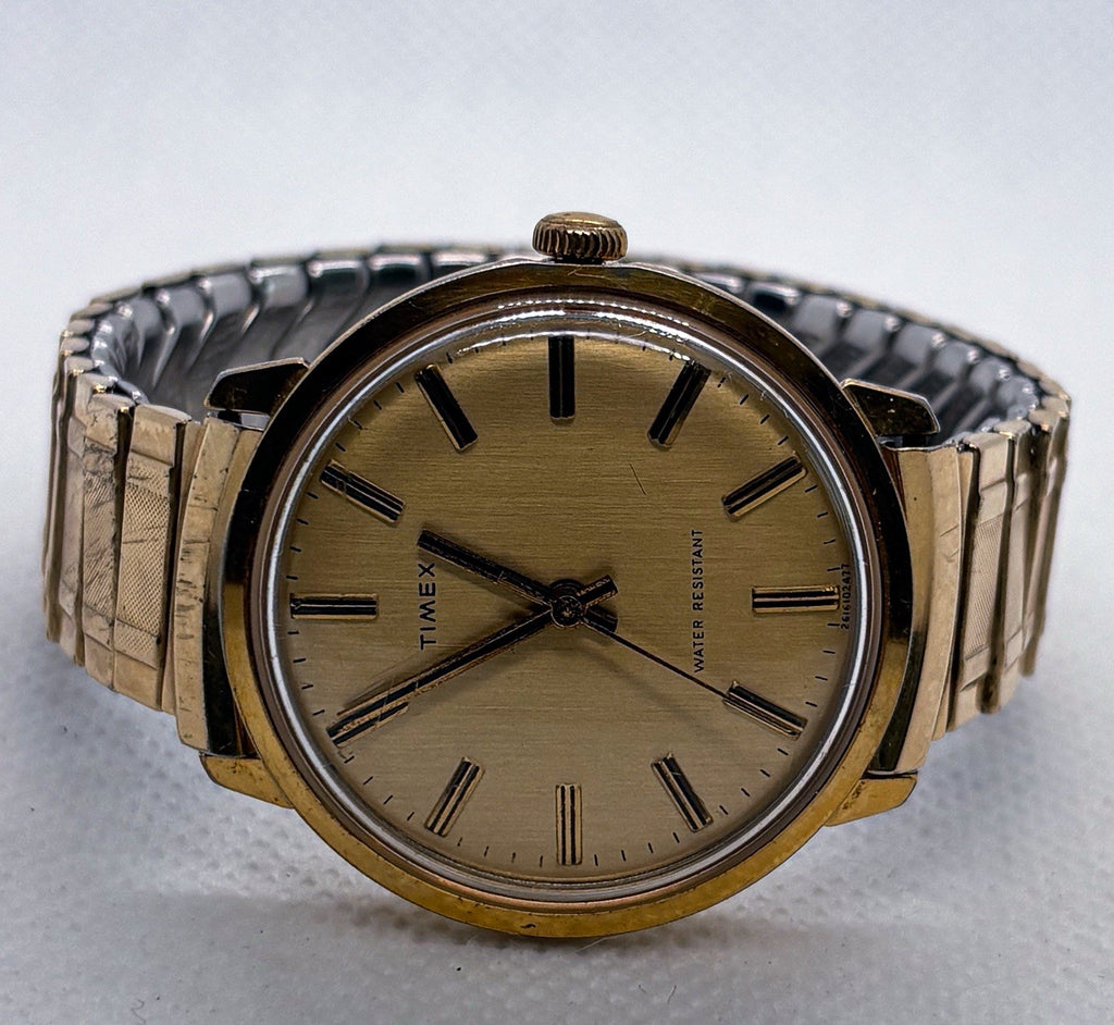 Vintage 1977 Timex Marlin Mechanical Watch 26161 Gold Tone Manual Wind Working