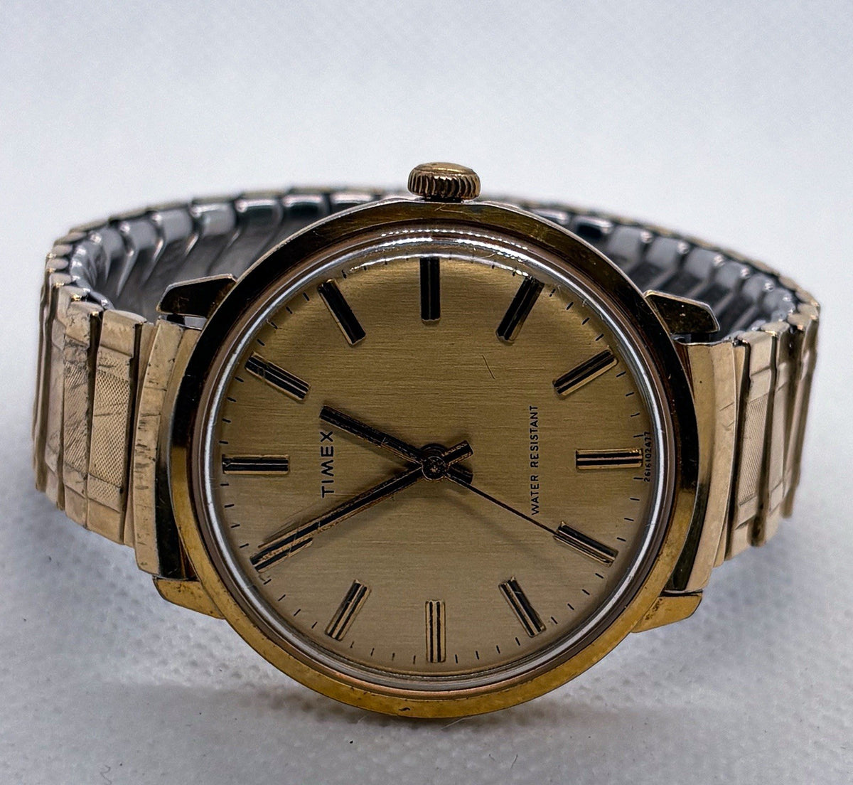 Vintage 1977 Timex Marlin Mechanical Watch 26161 Gold Tone Manual Wind Working