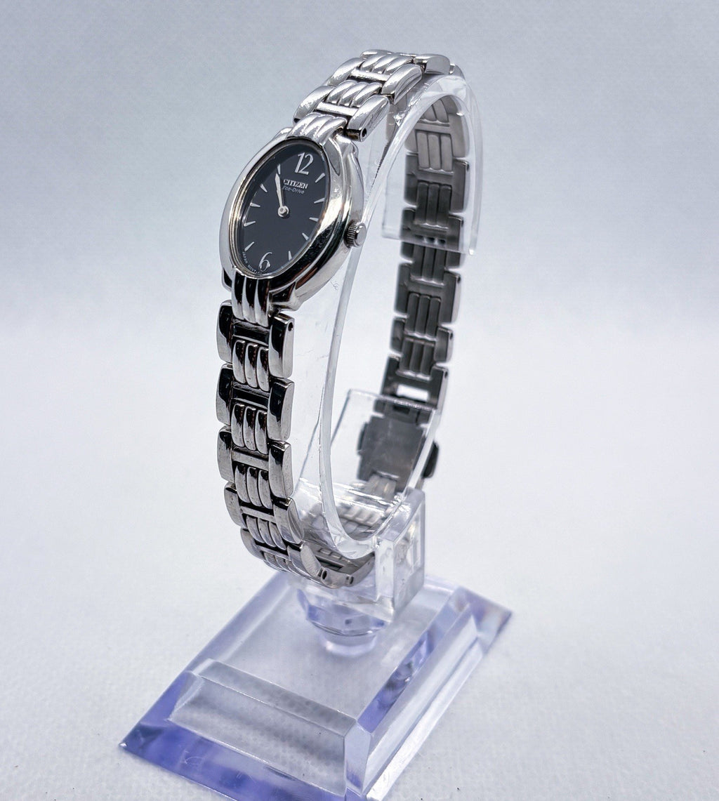 Citizen Eco-Drive Ladies Watch Stainless Steel Black Oval Dial B023-S019117