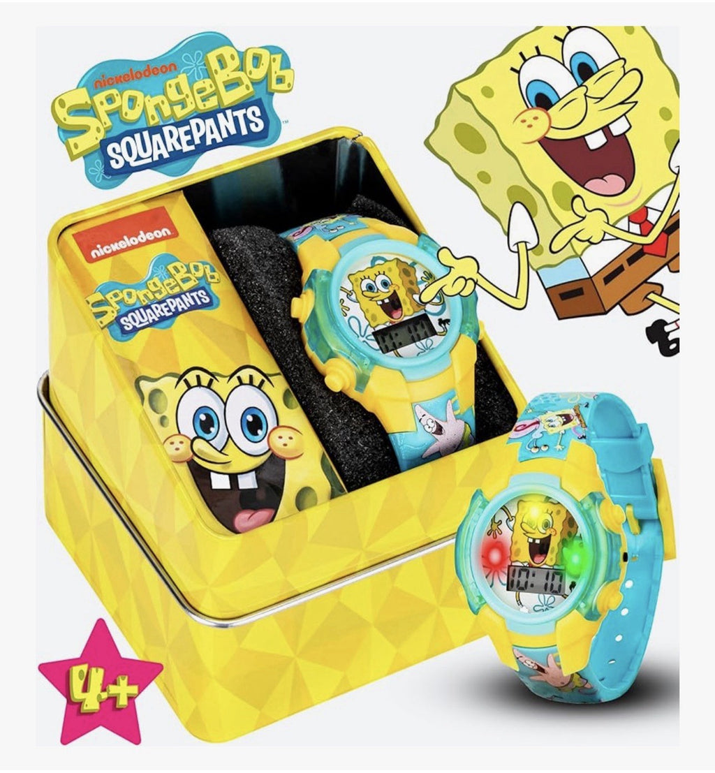 Spongebob Digital Watch w/ Metal Tin Box LCD Interactive Flashing Display