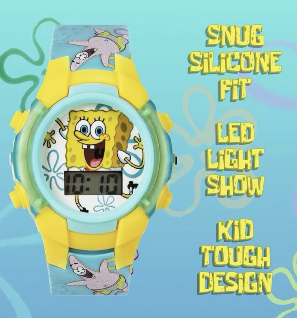 Spongebob Digital Watch w/ Metal Tin Box LCD Interactive Flashing Display
