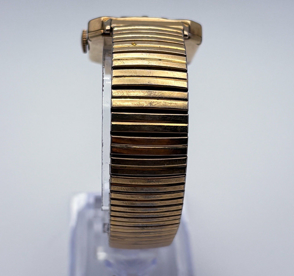 Vintage 1950 Gruen Veri-Thin 10K Gold Filled Faceted Bezel Black Gilt Mens Watch