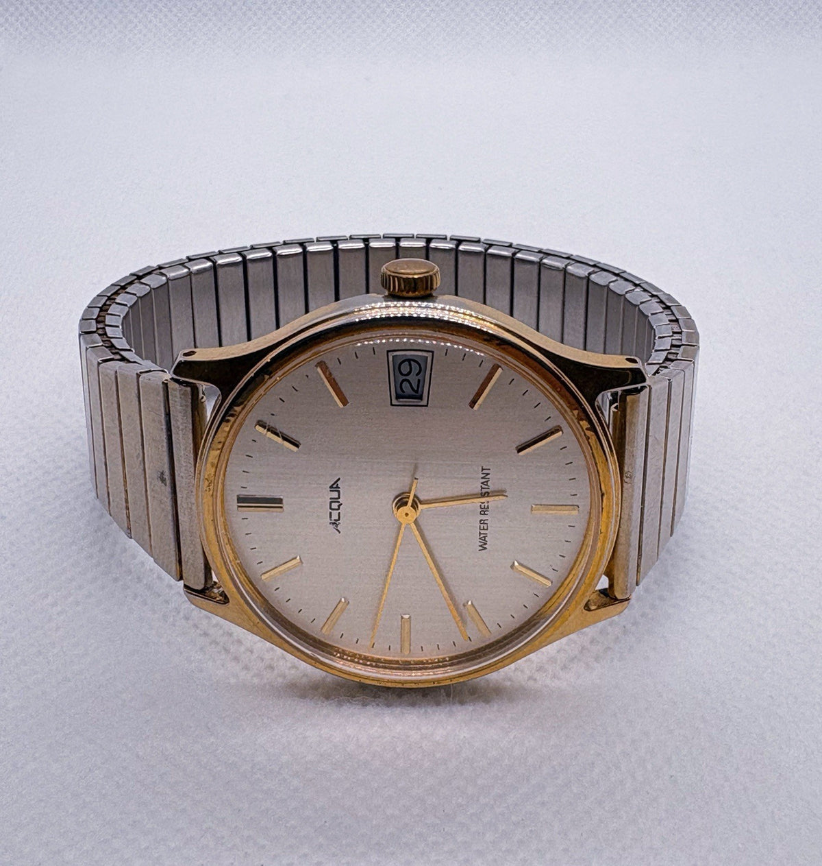Vintage 1993 Acqua Mechanical Watch 46 Hand Wind Date Gold Tone Expansion Runs