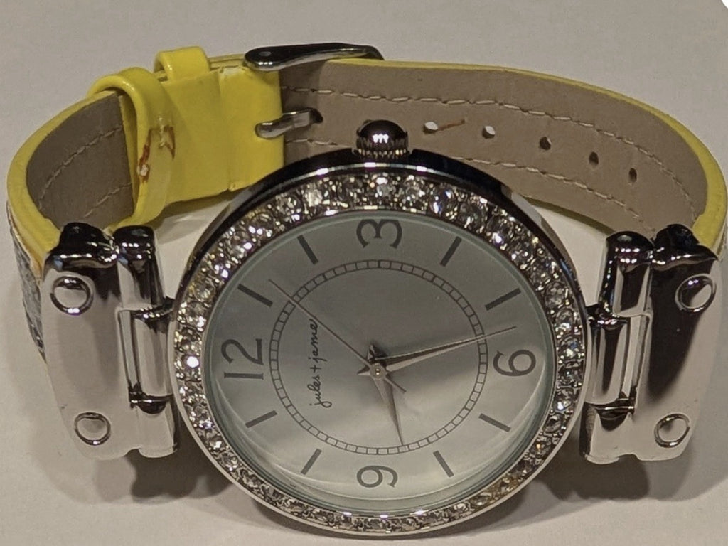 Jules & James Diamond Simulant Accented Snake Print Yellow Band JJ1218 NIB