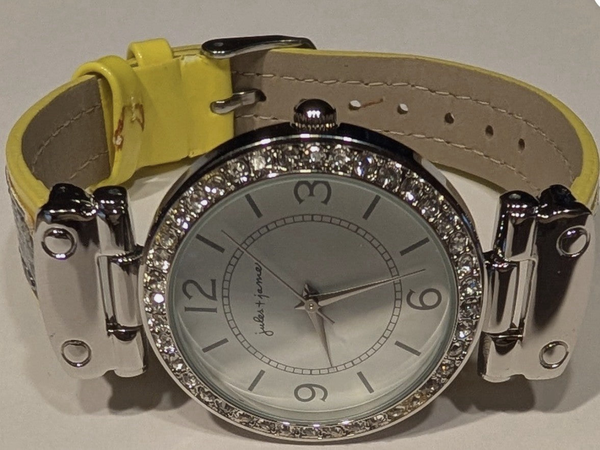 Jules & James Diamond Simulant Accented Snake Print Yellow Band JJ1218 NIB