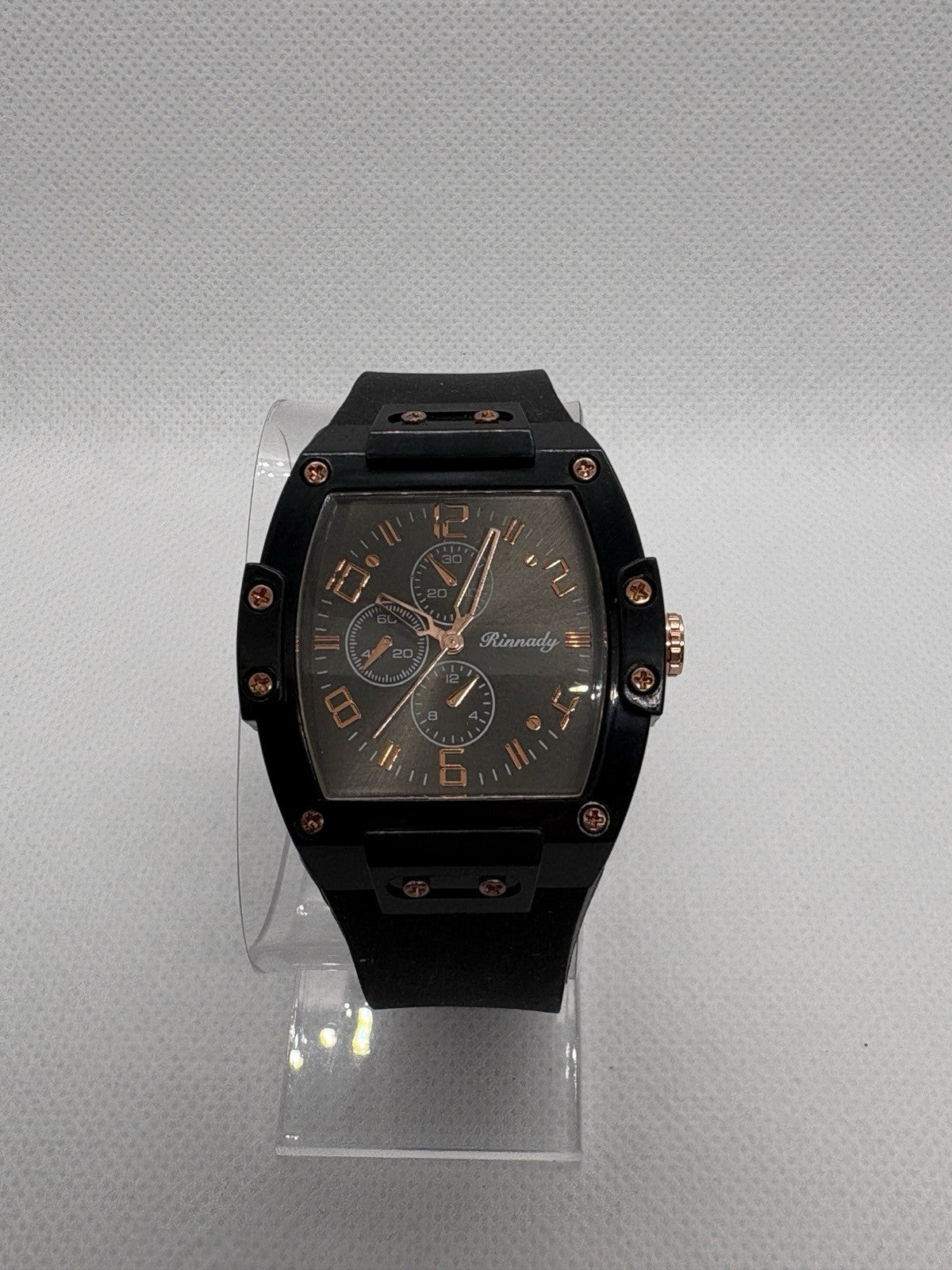 Black Color Tonneau Pointer Quartz Watch - Stylish Analog Display