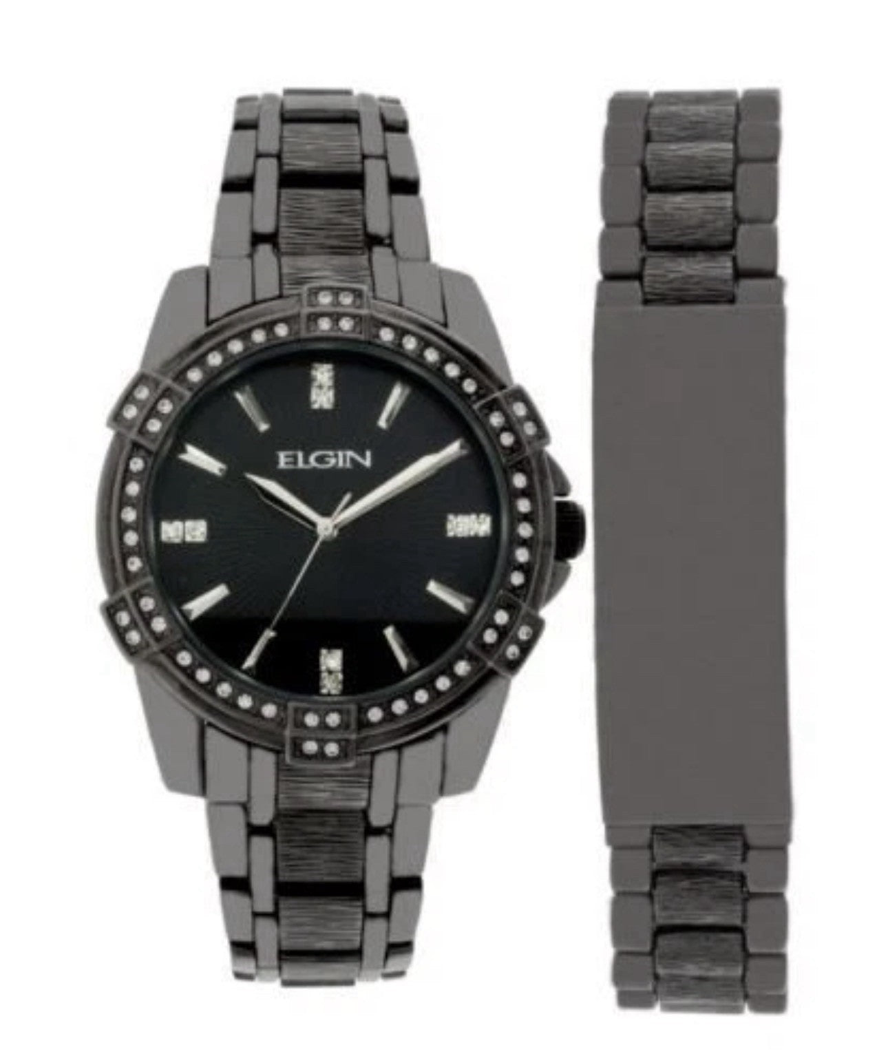 Elgin Men’s Black Tone Quartz Watch FG10009GNST 2 Pcs Set 42mm