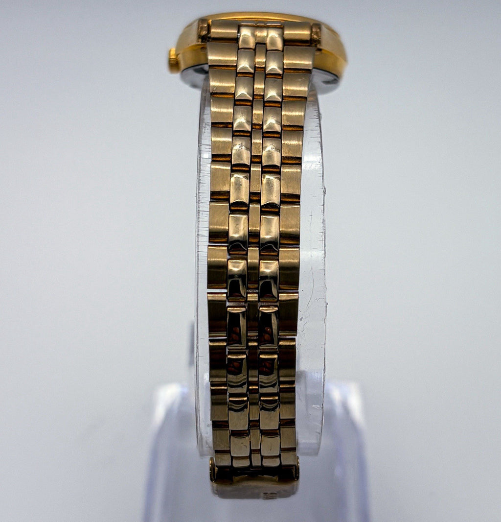 Vintage 1994 Seiko SQ Ladies Watch Gold Tone Day Date 25mm Roman 12 7N83-0081