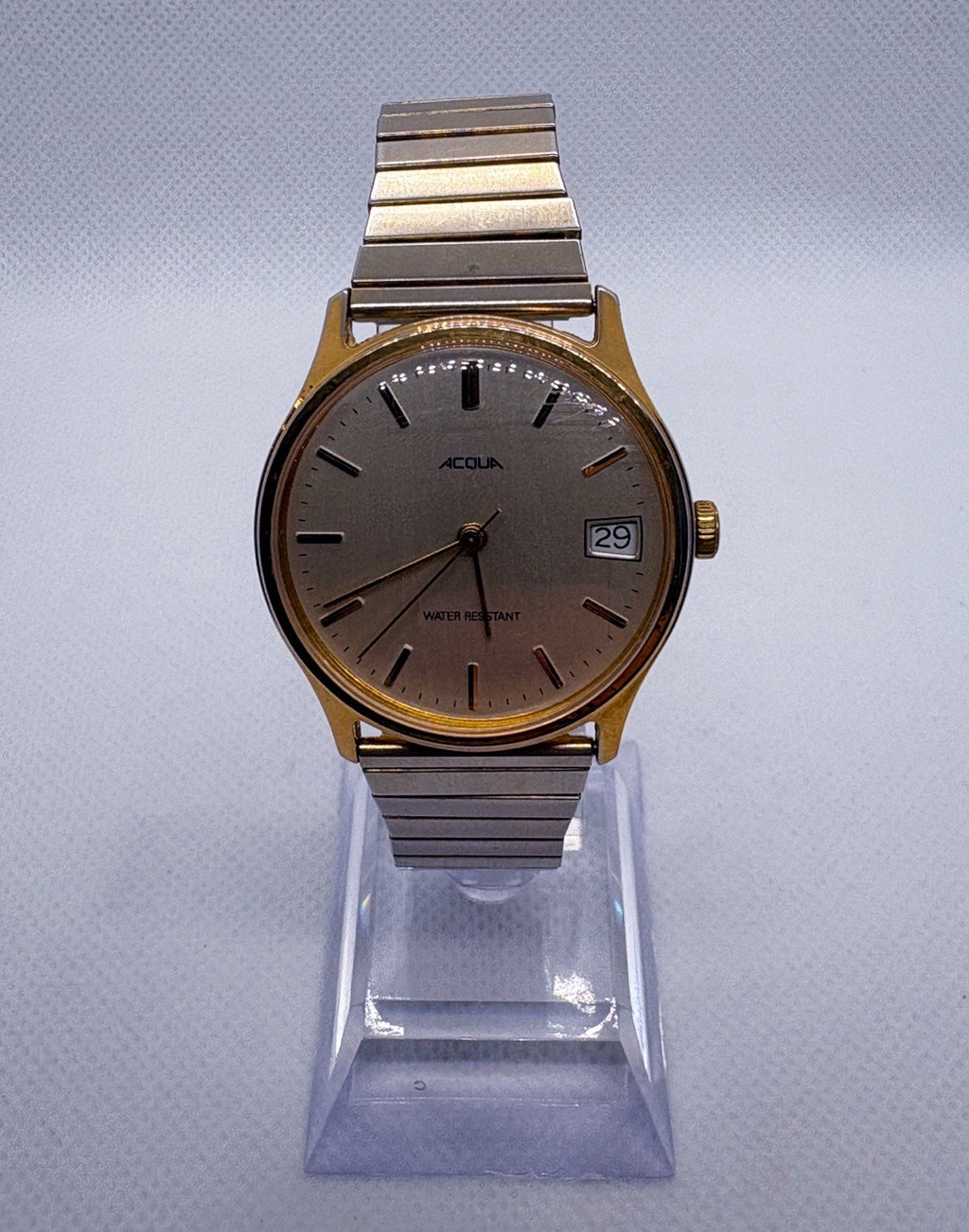 Vintage 1993 Acqua Mechanical Watch 46 Hand Wind Date Gold Tone Expansion Runs