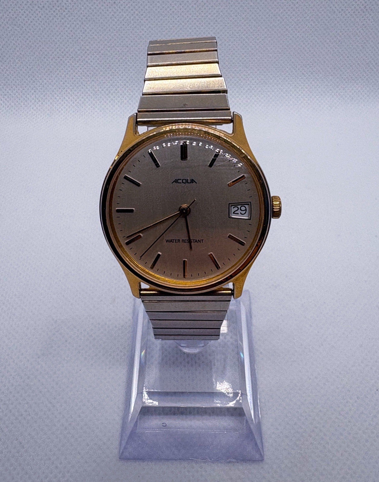 Vintage 1993 Acqua Mechanical Watch 46 Hand Wind Date Gold Tone Expansion Runs