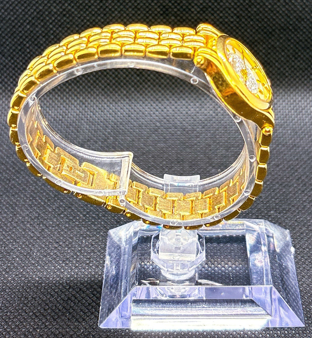 Vintage 1990s Gruen Swiss GSL014 Crystal Accent Dial 22mm Gold Tone Ladies Watch