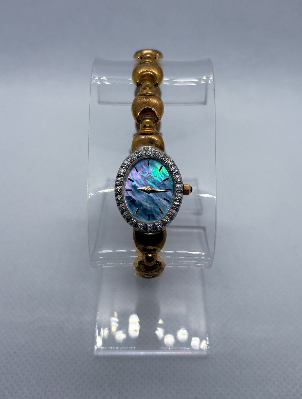 Vintage Michael Anthony 14K Gold Diamond Watch Abalone Dial Swiss Quartz 16.4g