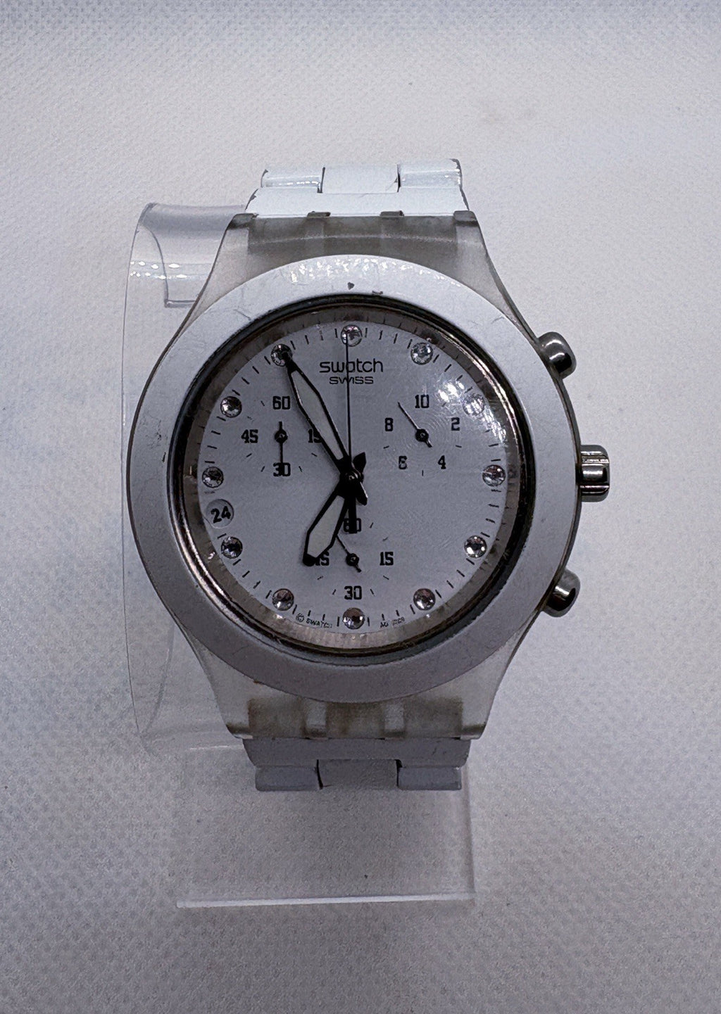 Swatch Irony Diaphane Full-Blooded Chronograph Watch Men 43mm White Dial Working