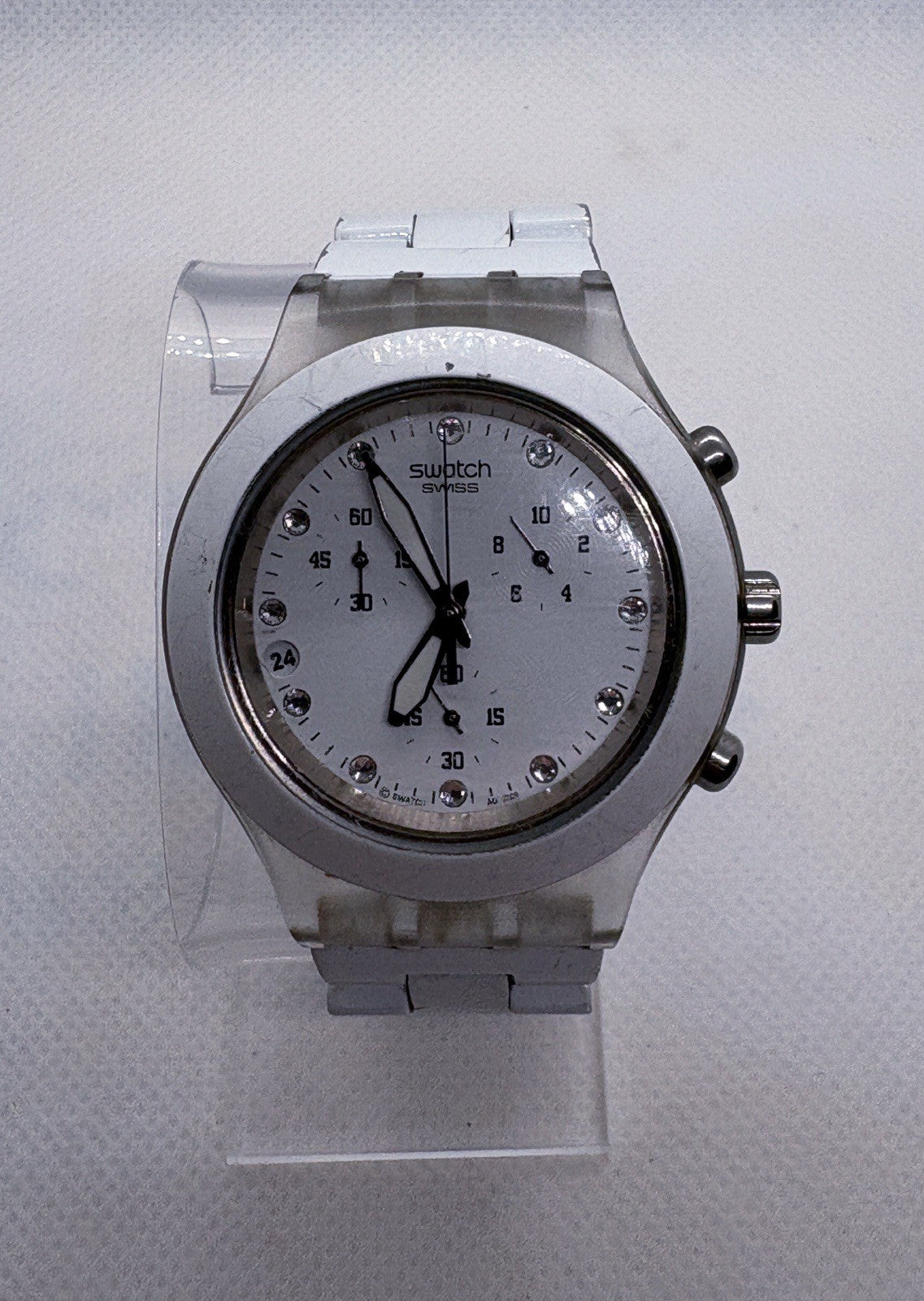 Swatch Irony Diaphane Full-Blooded Chronograph Watch Men 43mm White Dial Working