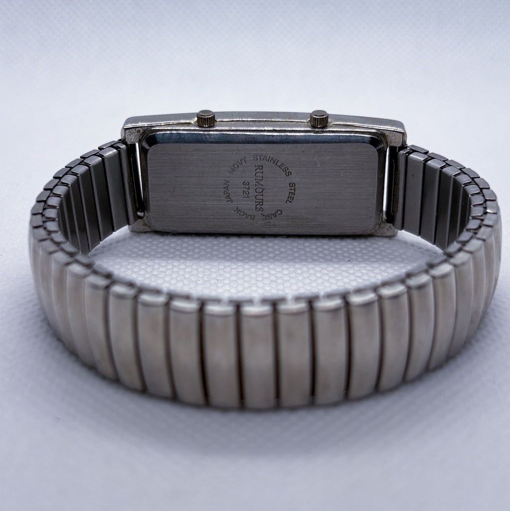 Vintage Rumours 3721 Dual Time Rectangle Women's Watch Silver Stretch Band