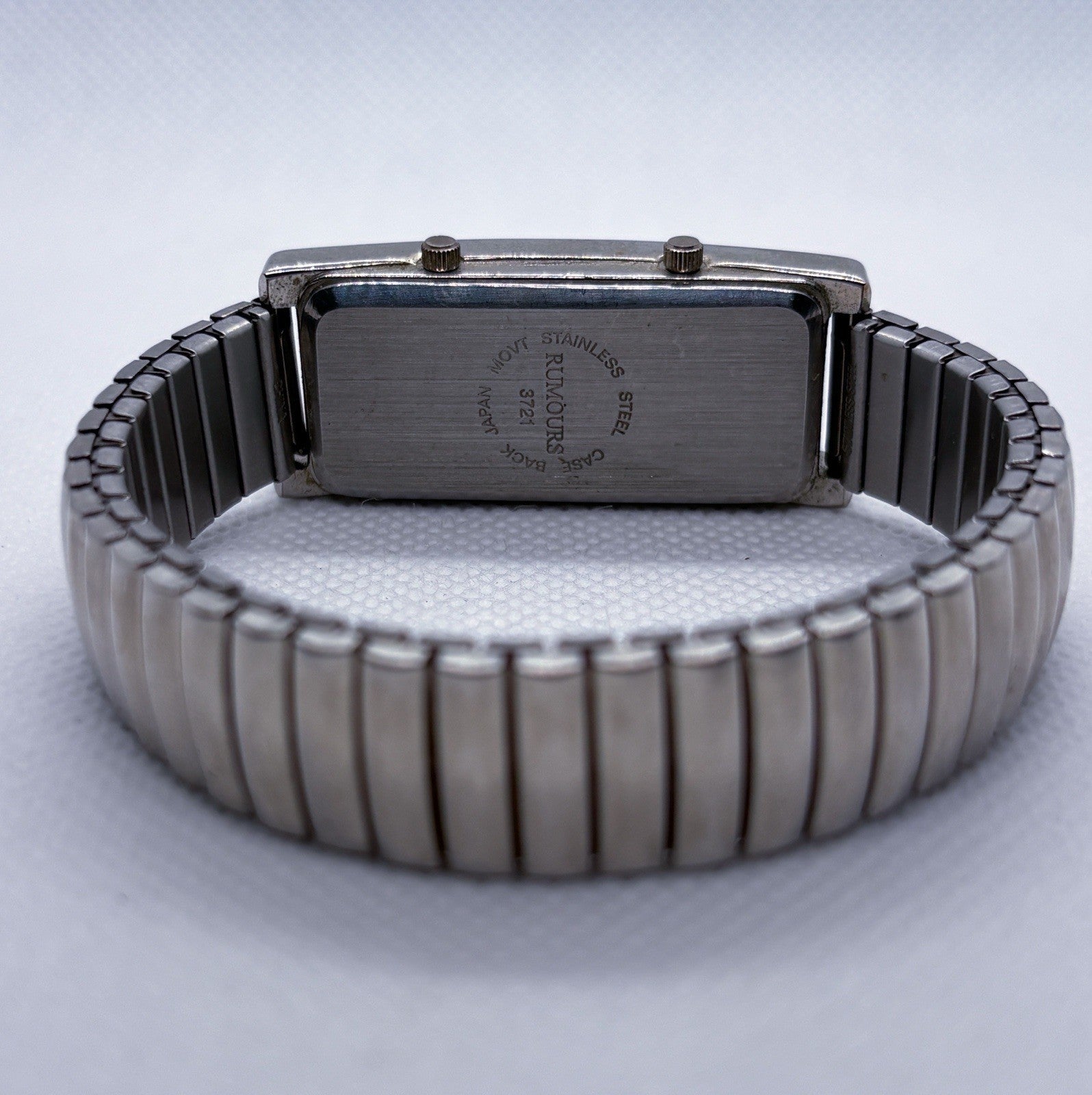 Vintage Rumours 3721 Dual Time Rectangle Women's Watch Silver Stretch Band