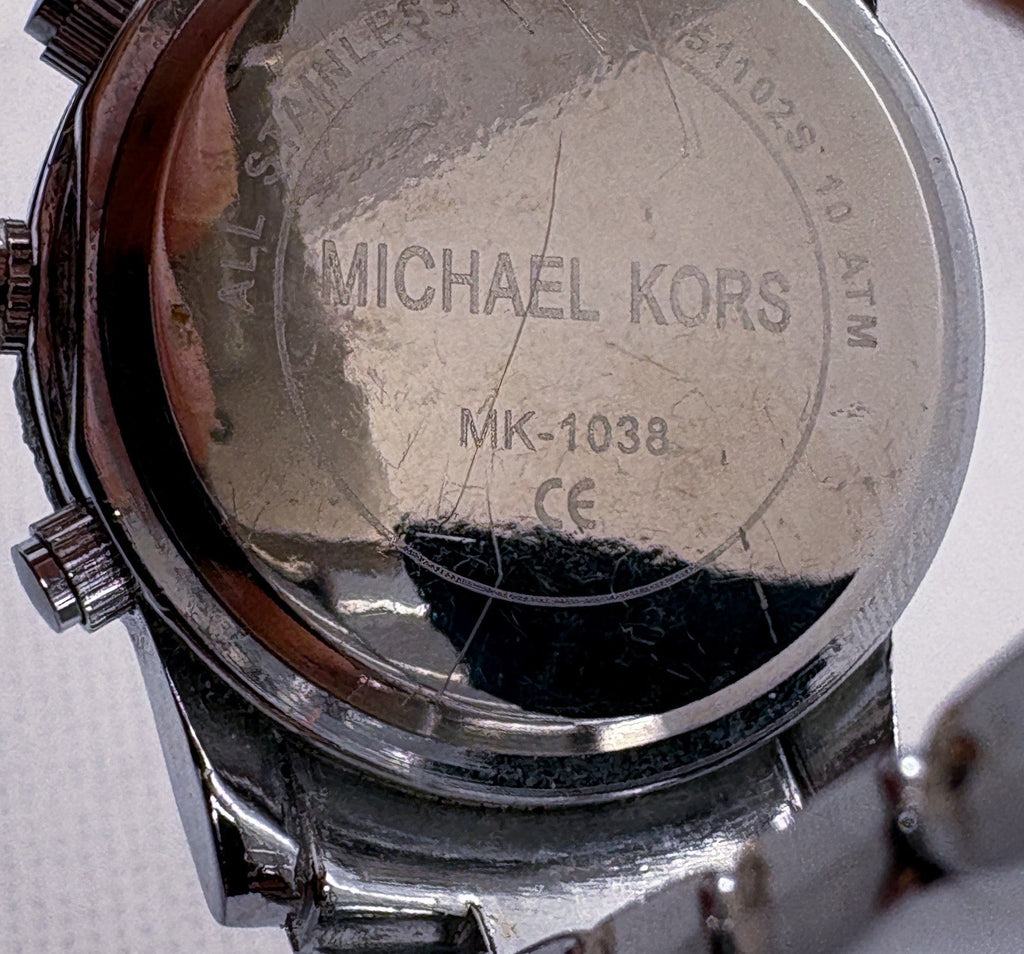 Michael Kors MK-1038 Silver Runway Chronograph Watch - Excellent/Working 6"