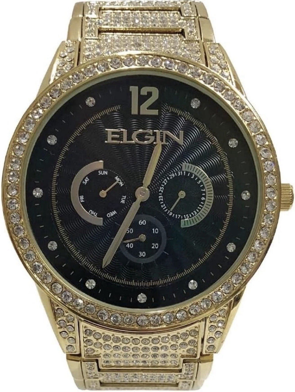 Elgin Men's Gold-Tone 295 Crystals Black Dial Watch - FG160030G 48mm
