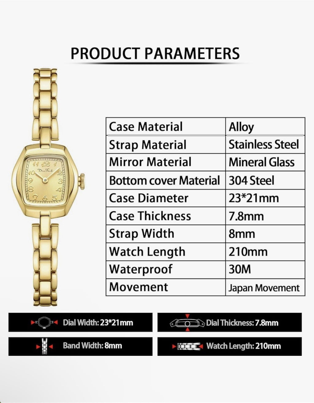Diaofendi Petite Oval Gold Women’s Gold Watch, Waterproof Elegant NEW