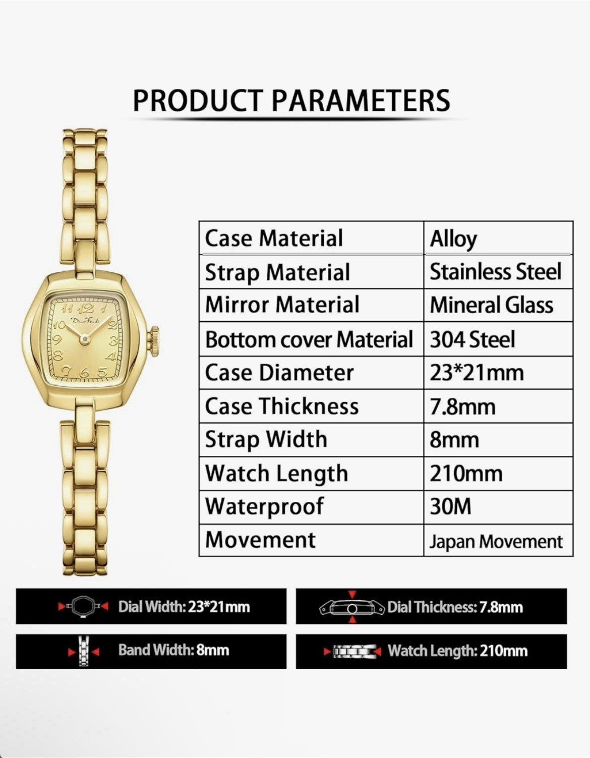 Diaofendi Petite Oval Gold Women’s Gold Watch, Waterproof Elegant NEW