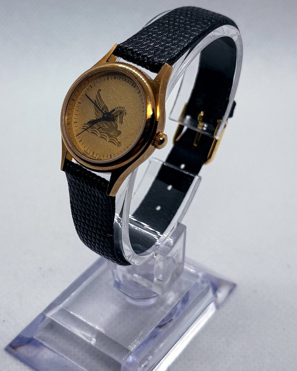 Vintage 1990s Wittnauer Ladies Watch RD2522 Mobil Oil Pegasus 24mm Gold Tone