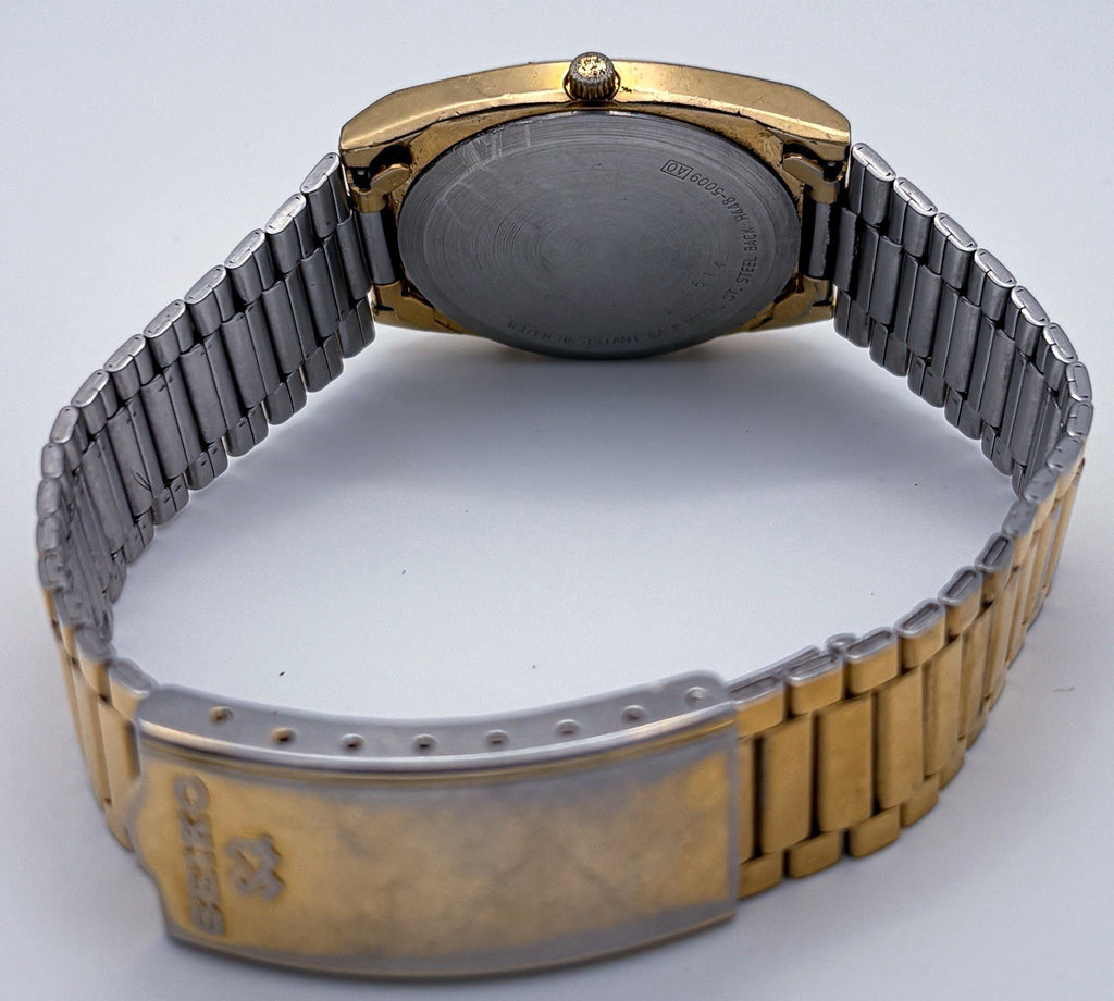 Vintage 1984 Seiko H448-5009 Ana-Digi Alarm Chronograph Gold Men's Tank Watch