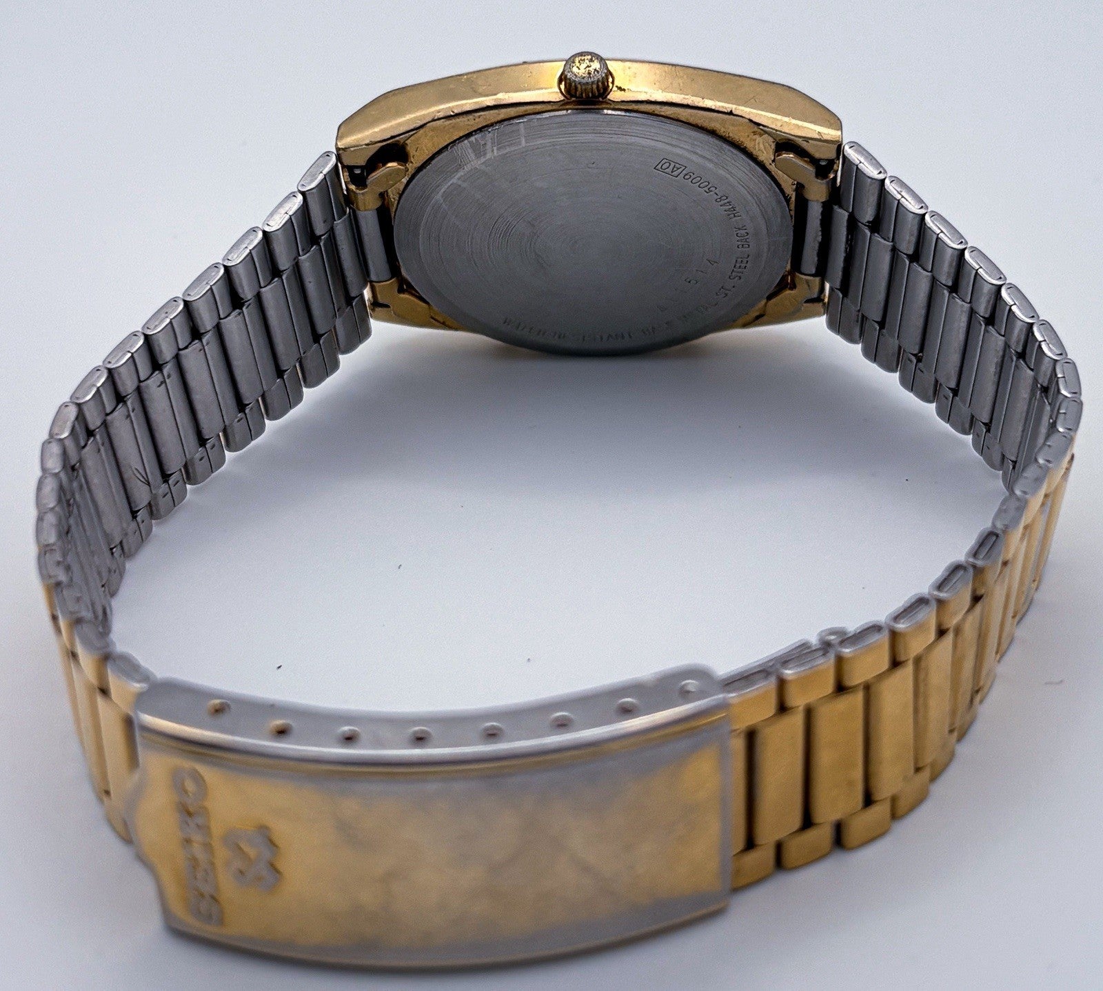 Vintage 1984 Seiko H448-5009 Ana-Digi Alarm Chronograph Gold Men's Tank Watch
