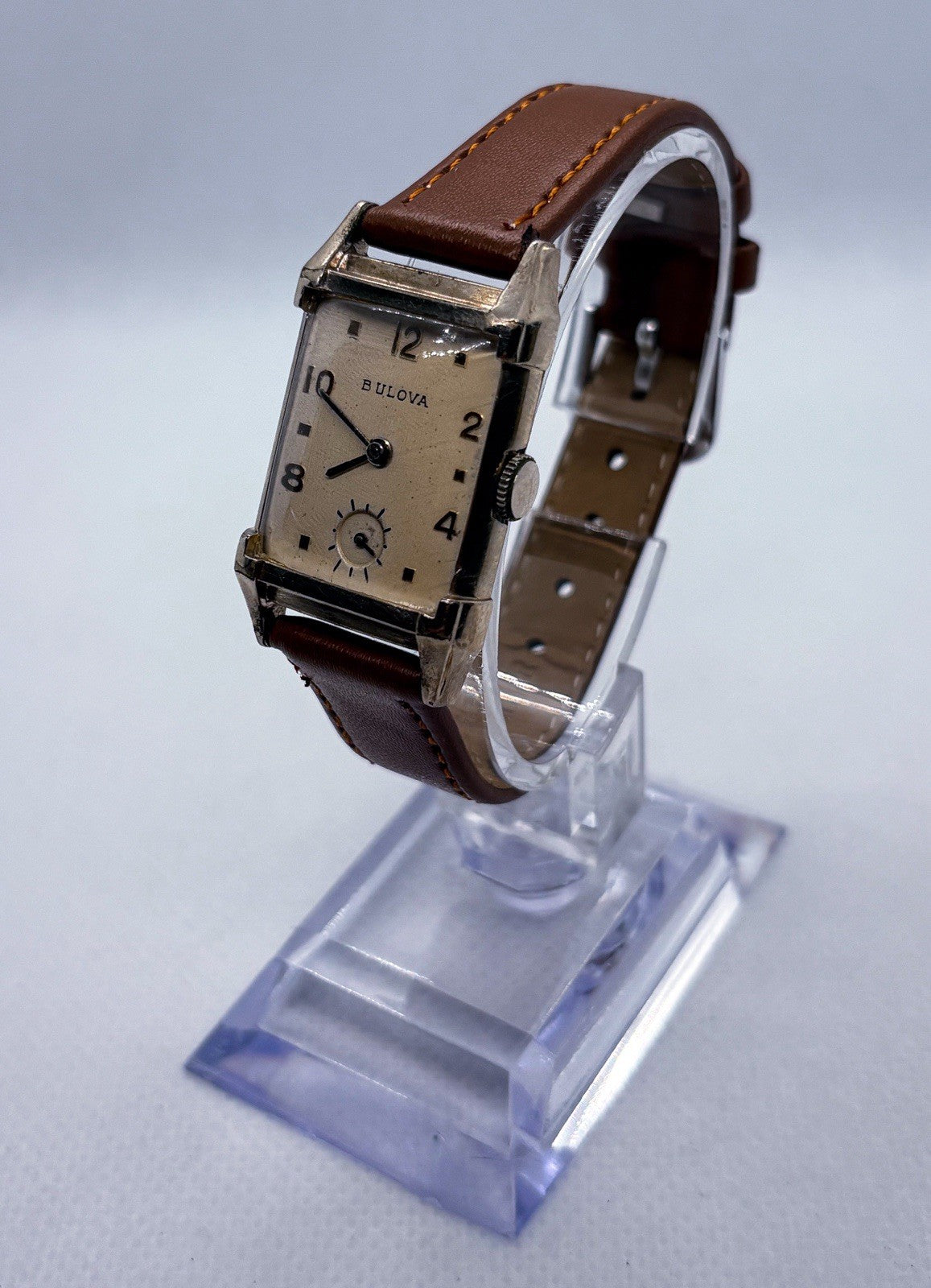 Vintage 1947 Bulova His Excellency Tank 10K GF 21J 7AK Manual Wind Mens Watch