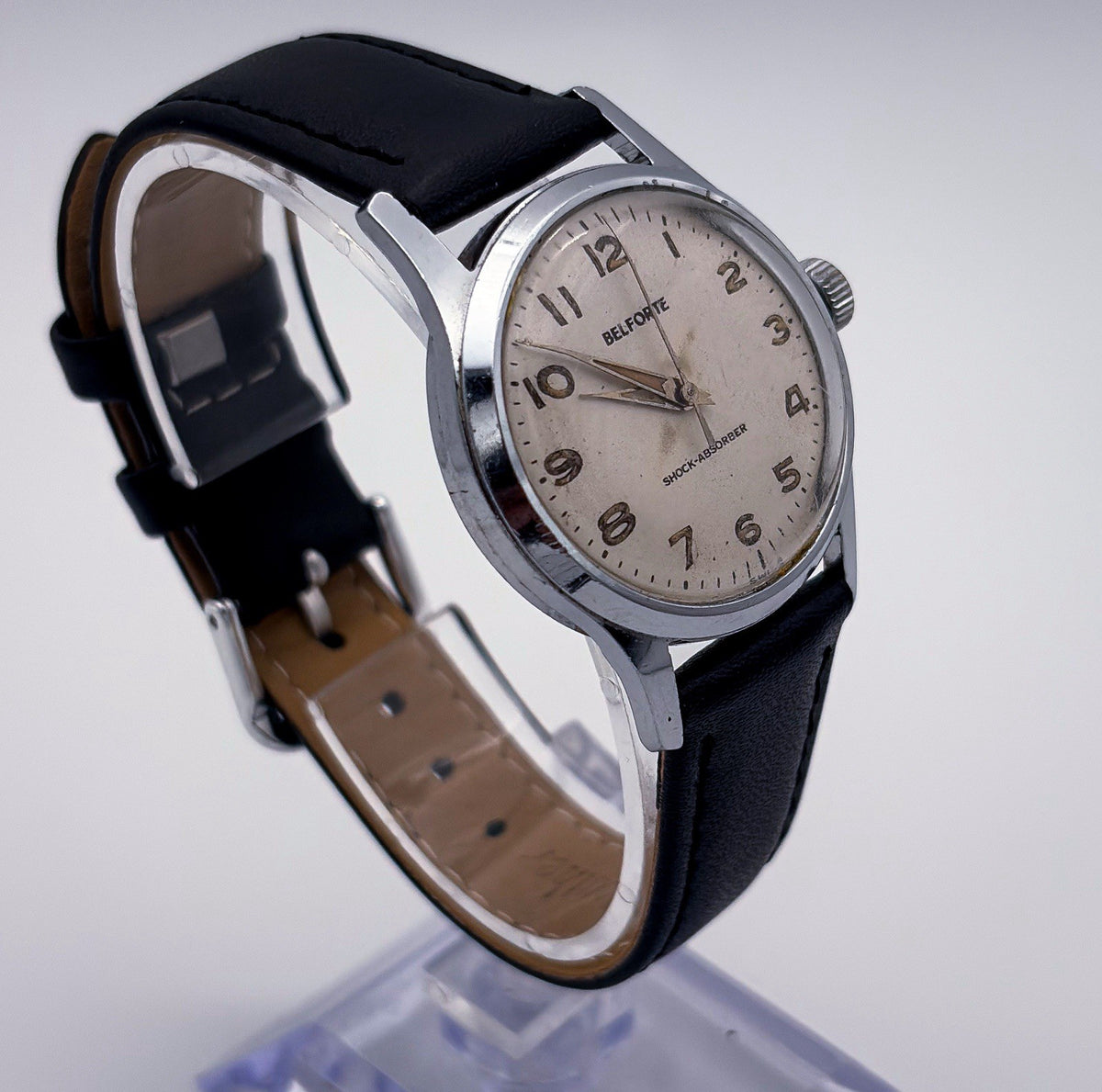 Vintage 1960s Belforte Shock Absorber Waterproof Manual Wind Mens Watch Runs