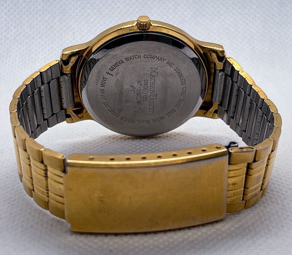 Vintage 1990s Mathey-Tissot MT1313SM Ladies Watch Gold Tone Day Date 36mm Quartz