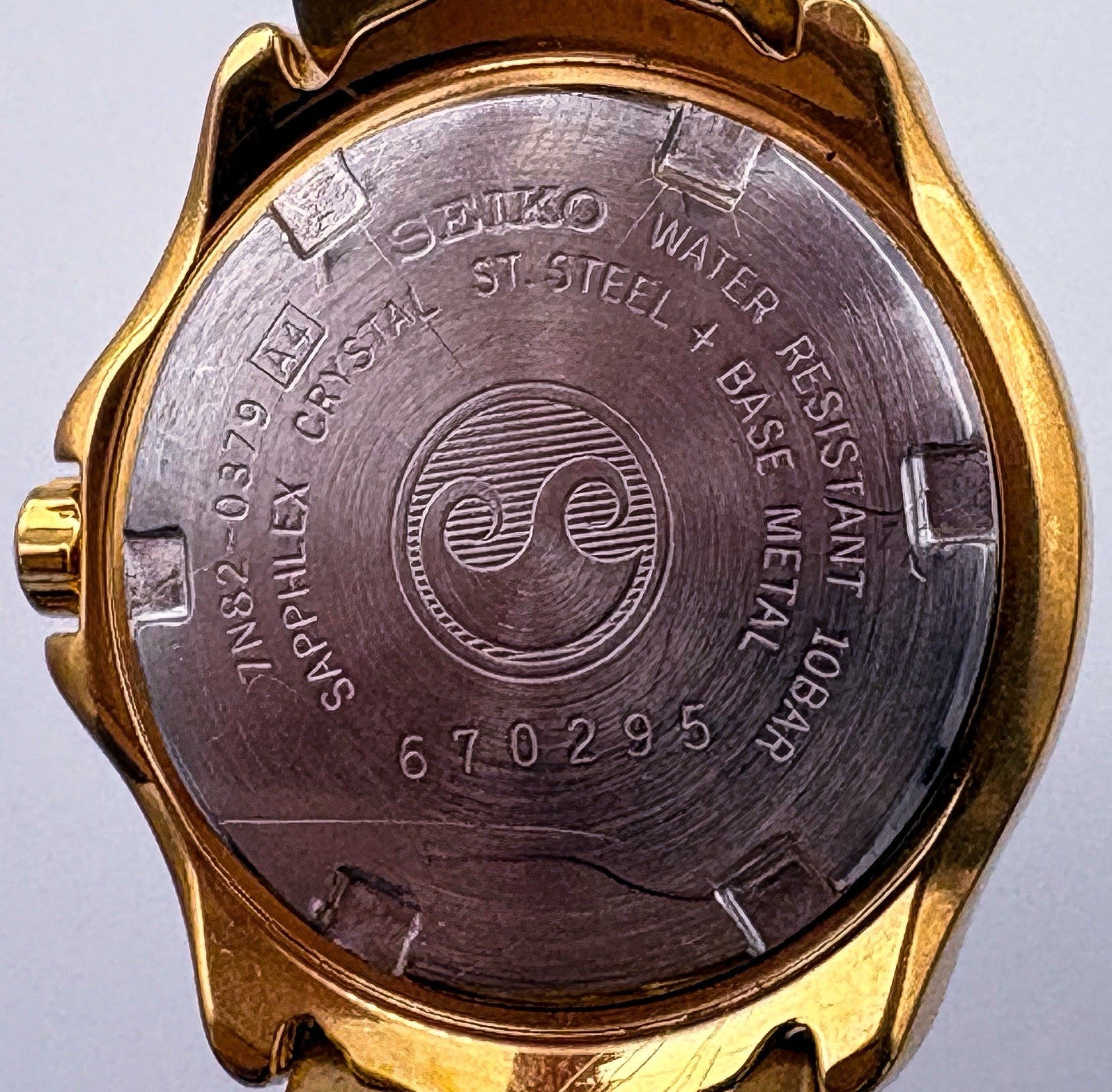 VTG 1996 Seiko Sports 100 Ladies Gold Watch Sapphlex Crystal Date 7N82-0379 [A4]