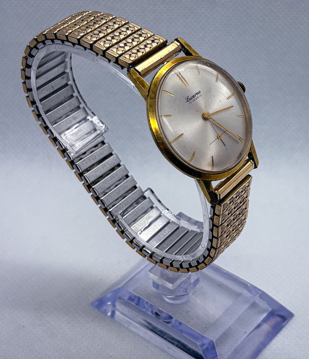 Vintage 1960s Lucerne 17 Jewels Sub Second Hand-Wind Watch Speidel Twist Band