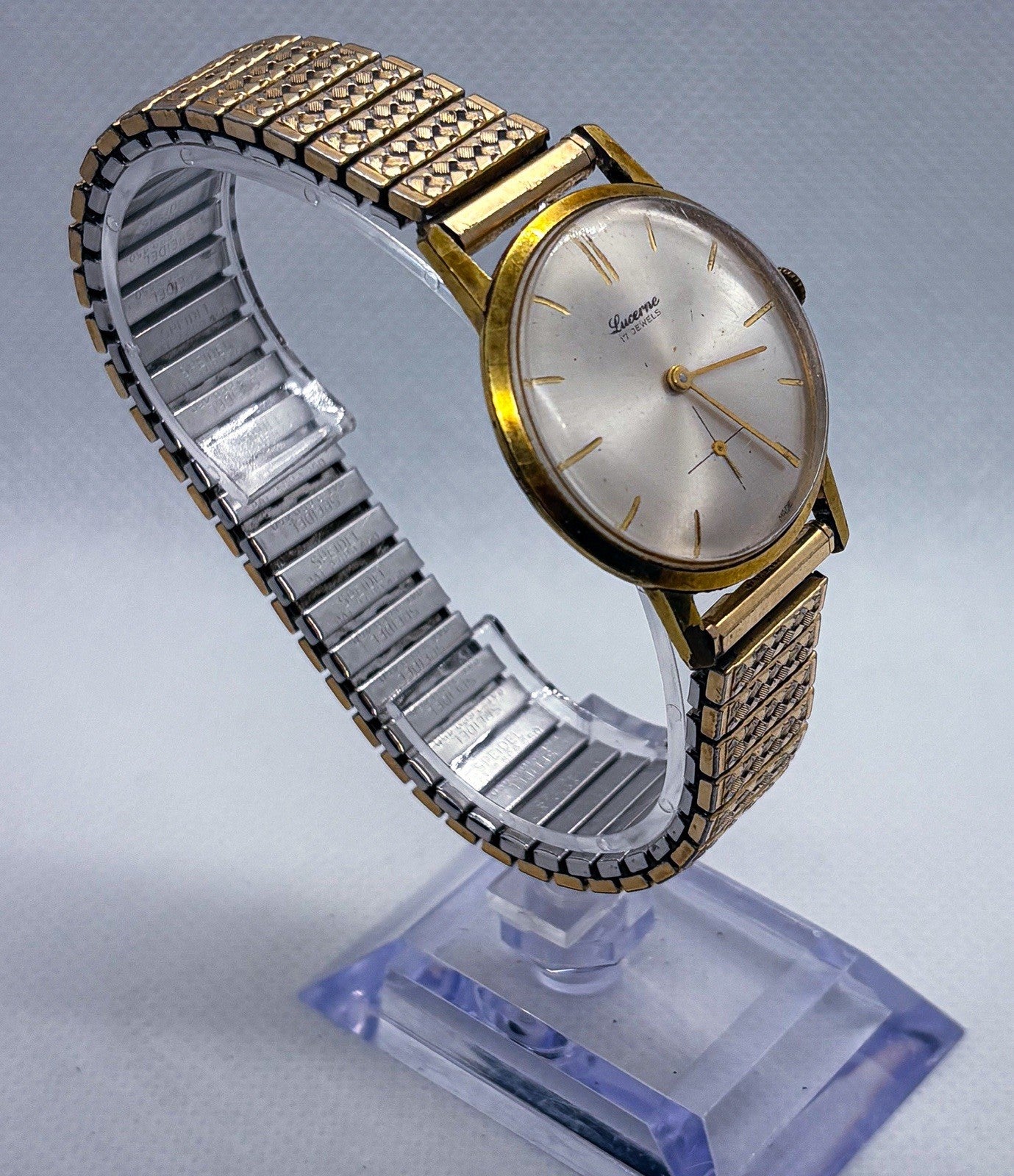 Vintage 1960s Lucerne 17 Jewels Sub Second Hand-Wind Watch Speidel Twist Band